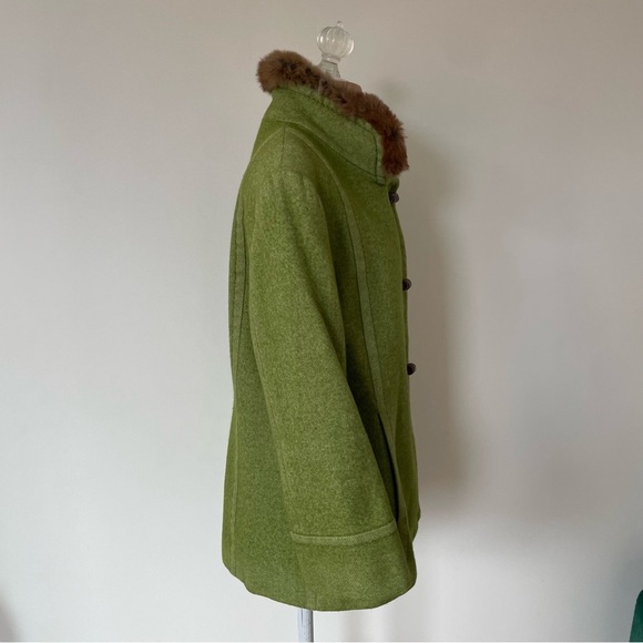 Cinzia Rocca Loro Piana Green Wool Blend Rabbit Fur Collar Toggle Jacket EUC 10 - Picture 7 of 13